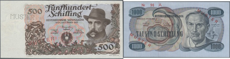 Austria: Rare high value set of 20 Specimen banknotes from Austria containing th...