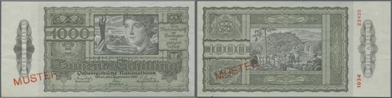 Austria: 1000 Schilling 1947 Specimen P. 125s, perforated and overprinted ”MUSTE...