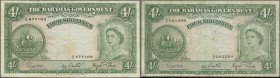 Bahamas: set of 2 notes 4 Shillings ND(1953) P. 13s, both used, the first with several creases and light stain in paper, the second with folds and sti...