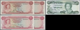 Bahamas: Set with 9 Banknotes 50 Cents L.1965 P.17, 50 Cents L.1968 P.26, 1 Dollar L.1974 P.35a,b, 2 x 3 Dollars L.1965 P.19, 2 x 3 Dollars L.1968 P.2...