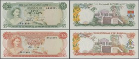 Bahamas: Pair with 5 Dollars L.1965 P.20 and 5 Dollars L.1974 P.37b in UNC (2 pcs.)