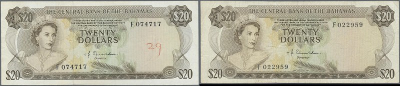 Bahamas: set of 2 notes 20 Dollars L.1974 P. 39a in used condition with folds an...