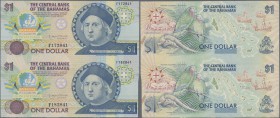 Bahamas: uncut sheet of 2 pcs 1 Dollar 1992 P. 50 in condition: UNC.