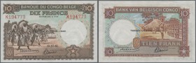 Belgian Congo: 10 Francs 1942, P.14Ba, very nice condition with a few minor creases at upper margin, otherwise perfect. Condition: XF+
