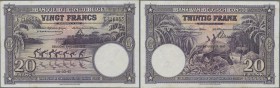 Belgian Congo: 20 Francs 1942, P.15A, vertically folded and a few spots along the borders. Condition: VF