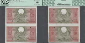 Belgium: Uncut proof pair of the 100 Francs = 20 Belgas 1943 (1944), P.123 proof with cancellation holes. Hand cut from the paper sheet with a few min...