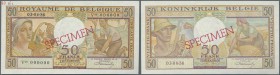 Belgium: 50 Francs 1956 Specimen P. 133Bs, zero serial numbers, red specimen overprint, light dints in paper, condition: aUNC.
