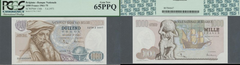 Belgium: 1000 Francs 1973, P.136b in perfect condition, PCGS graded 65 Gem New P...