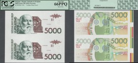 Belgium: Very interesting and highly rare set of uncut pairs for the 5000 Francs ND(1992) Test note of the Banque Nationale de Belgique, P.NL, first i...