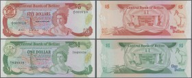 Belize: Pair with 1 Dollar 1983 P.43 and 5 Dollars 1989 P.47b in UNC (2 pcs.)