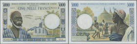 Benin: 5000 Francs ND(1961-65), letter ”B” = BENIN, P.204Bi, tiny dint at upper and lower right. Condition: XF+/aUNC