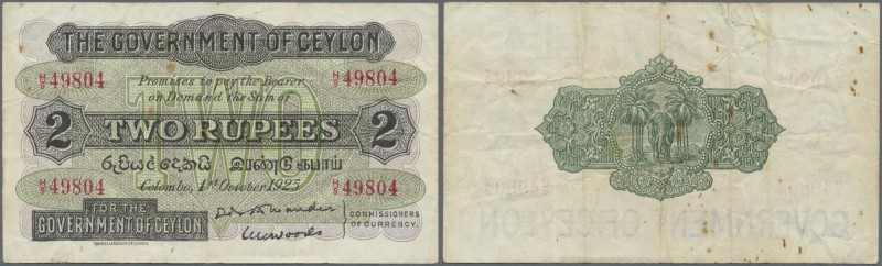 Ceylon: 2 Rupees October 1st 1925, P.21astill crisp paper with several folds and...
