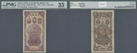 China: China and South Sea Bank 1 Yuan 1927, Shanghai branch, P.A126a, very rare item in excellent condition with a few soft folds and lightly toned p...
