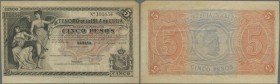 Cuba: 5 Pesos 1891 Remainder P. 39b, vertical and horizontal fold, trimmed at left border, tiny missing part at upper right corner, still crispness le...