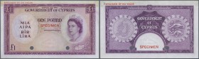 Cyprus: 1 Pound color trial Specimen, P.35cts in lilac instead of brown, traces of glue at upper margin, otherwise perfect