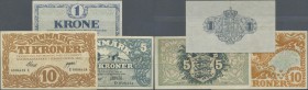 Denmark: set with 3 notes containing 1 Krone 1921 P. 12f (VF-), 5 Kroner 1920 P. 20h (F) and 10 Kroner 1923 P. 21p (F+), nice set. (3 pcs)