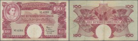 East Africa: 100 Shillings ND(1958-60), P.40, still nice colors and original shape with lightly toned paper and several folds. Condition: F