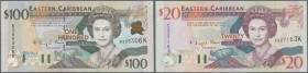 East Caribbean States: Set with 5 Banknotes 5 Dollars Saint Kitts and Montserrat P.31k,m, 10 Dollars Anguilla P.32u, 20 Dollars Saint Kitts and 100 Do...