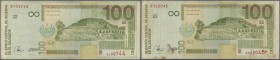 El Salvador: set of 2 notes 100 Colones 1999 P. 157, both used with folds and creases, one with stain dots, no holes or tears, condition: F. (2 pcs)