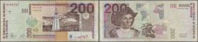 El Salvador: 200 Colones 1999 P. 158, used with folds and creases, still strongness in paper and nice colors, condition: F to F+.