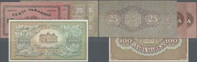 Estonia: set with 5 Banknotes containing 2 x 10 Marka 1922 P.53a (F+, VF), 2 x 25 Marka 1922 P.54a (F) and 100 Marka 1923 P.51a (aUNC) (5 pcs.)