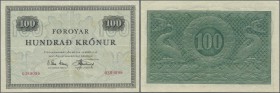 Faeroe Islands: Faeroe Islands Government 100 Kronur L. 12.04.1949 (1952-1963) with signatures: N. Elkaer-Hansen & Kr. D. Djurhuus and Watermark ”10” ...