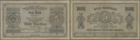 Finland: 5 Markkaa 1878, P.A43b, highly rare note with many handling traces like folds and stained paper. Condition: F-