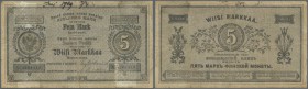 Finland: 5 Markkaa 1878 P. A43b, used with strong vertical and horizontal folds, tiny center hole, paper irritation at lower right but no tears, no re...