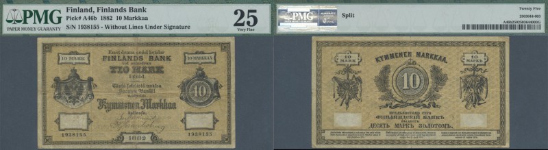 Finland: 10 Markkaa 1882, P.A46b without lines under signature, stained paper wi...