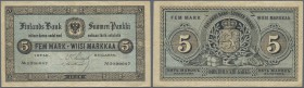 Finland: 5 Markkaa 1886, P.A50b, very nice note with strong paper and bright colors, some folds and lightly toned paper. Rare! Condition: VF