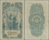 Finland: 20 Markkaa 1898 P. 5, used with several folds and creases, a small writing at left on front, no holes, no repairs, condition: F.