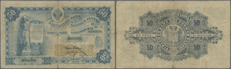 Finland: 50 Markkaa 1898 P. 6c, stronger used with strong center and horizontal ...