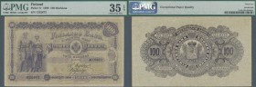 Finland: 100 Markkaa 1898, P.7c, highly rare note in excellent condition, vertically folded and a few minor spots, PMG graded 35 Choice Very Fine EPQ