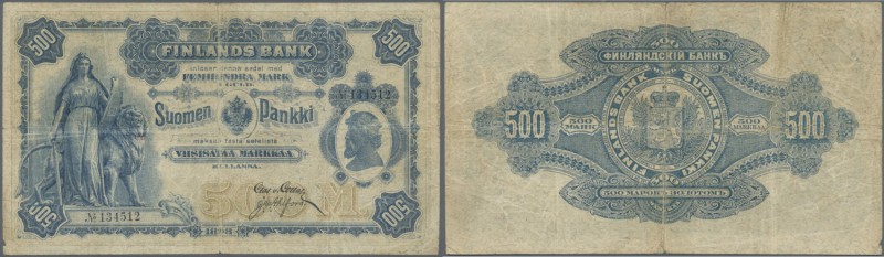 Finland: 500 Markkaa 1898 P. 8c, stronger center and horizontal fold, small cent...