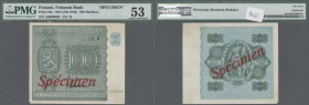 Finland: 100 Markkaa ND(1948) SPECIMEN P.88s, previously mounted and tiny missing part at lower left corner, PMG graded 53 About Uncirculated