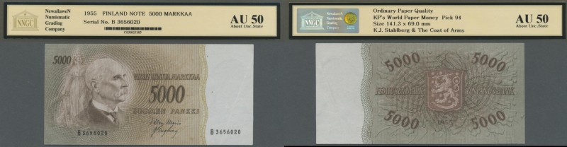 Finland: 5000 Markkaa 1955, almost perfect condition with tiny spots, NNGC gradi...