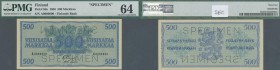 Finland: 500 Markkaa 1956 Specimen P. 96s, PMG graded 64 Choice UNC.