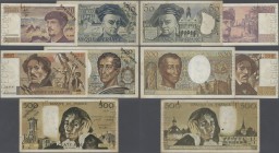 France: set of 5 used Specimen banknotes containing 20, 50, 100, 200 and 500 Francs Specimen P.151s, 152s, 154s, 155s, 156s, all used with folds, ligh...