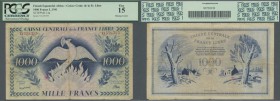 French Equatorial Africa: rare 1000 Francs L.1941 P. 14a, PCGS graded Fine 15 Missing corner at lower right.