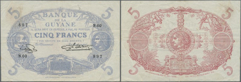 French Guiana: Banque de la Guyane 5 Francs L. 1901 (1922-1947) with signature: ...