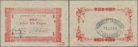 French Guiana: Banque de la Guyane 1 Franc ND(1942), P.11, several folds and creases and a few minor spots. Condition: F