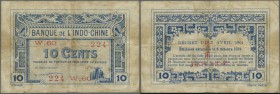 French Indochina: 10 Cents ND(1920-23), P.44, toned paper with several folds and creases. Condition: F-