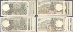 French West Africa: set of 15 banknotes 1000 Francs 1948-52 P. 42, all in similar condition, used with several folds and creases, pinholes possible, o...