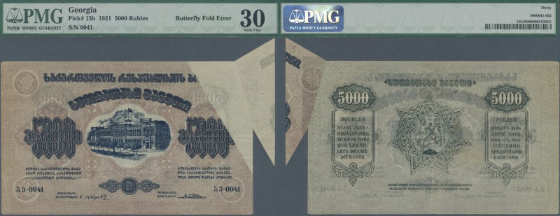 Georgia: 5000 Rubles 1921, P.15b with Butterfly Fold Error at upper right corner...