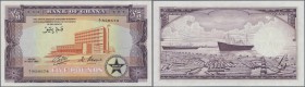 Ghana: 5 Pounds July 1st 1962, P.3d, very soft horizontal bend at center, tiny dint at upper left corner and a few minor creases in the paper. Conditi...