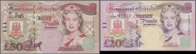 Gibraltar: Set with 6 Banknotes 5 Pounds 2000 P.29, 10 Pounds 2002 P.30, 20 Pounds 2004 P.31, 10 Pounds 2006 P.32, 20 Pounds 1995 P.28 and 50 Pounds 2...