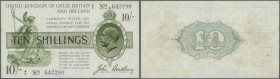 Great Britain: 10 Shillings ND(1918) P. 350a, seldom seen note, with 3 vertical folds, light staining at left and upper border, no holes or tears, sti...