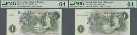 Great Britain: set of 2 CONSECUTIVE banknotes 1 Pound ND(1970-77) P. 374g, both PMG graded 64 Choice UNC. (2 pcs)