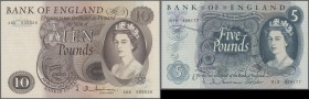 Great Britain: Pair with 5 and 10 Pounds ND(1960-77), P.375, 376 both with signature J.Q.Hollom in UNC (2pcs)