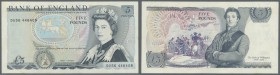 Great Britain: 5 Pounds ND(1971-91) P. 378d, type (probably error) without signature printed at lower area, serial number DU56 446408. Rarest issue of...